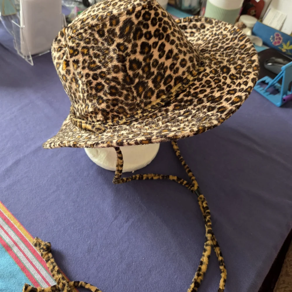 Wide Brim Leopard Print Hat with Secure Chin Strap Earthy Fall Colors